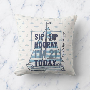 Sip Sip Hooray 21e verjaardag nautisch accent kuss Buitenkussen