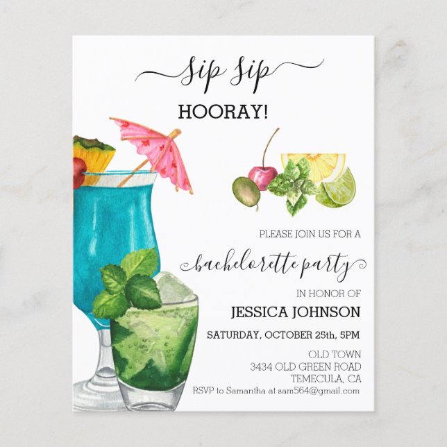Sip Sip Hooray Bachelorette Party Cocktail (Voorkant)