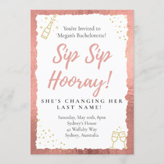 Sip Sip Hooray Bachelorette Party Invitation Kaart