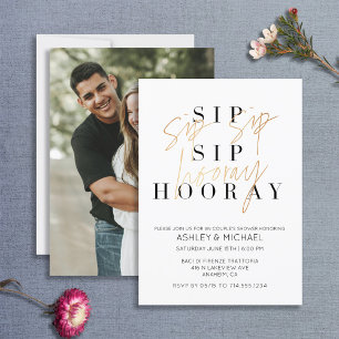 Sip Sip Hooray Black Gold Photo Couple's Shower Kaart