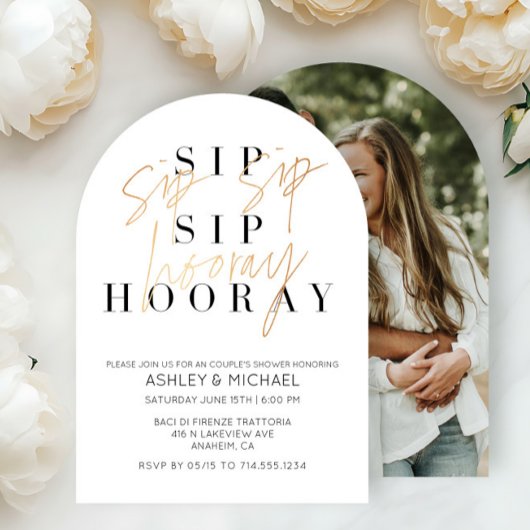 Sip Sip Hooray Black Gold Photo Couple's Shower Kaart