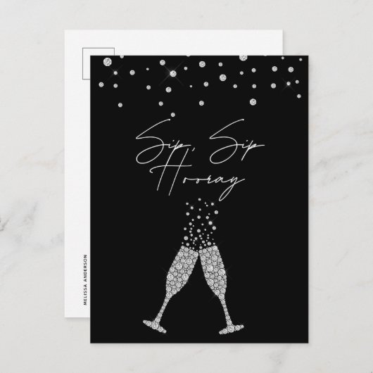 Sip Sip Hooray Black & White Birthday Briefkaart (Voorkant / Achterkant)