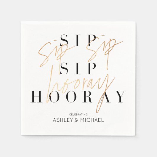 Sip Sip Hooray Black White Gold Couple's Shower Servet (Voorkant)