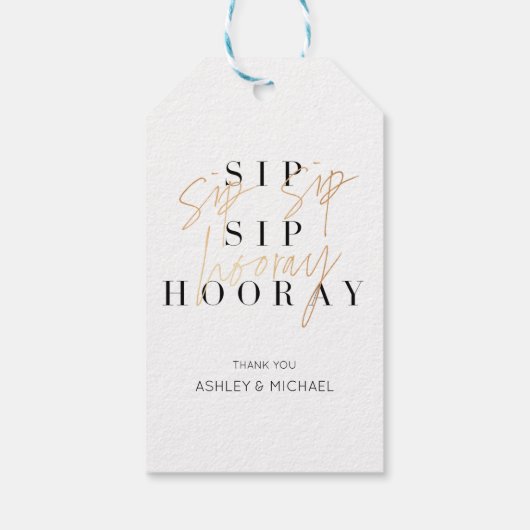 Sip Sip Hooray Black White Gold Engagement Party Cadeaulabel (Achterkant)
