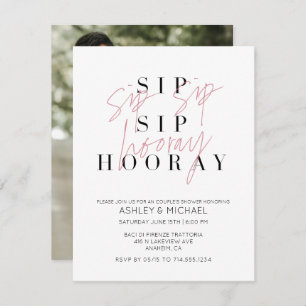 Sip Sip Hooray Black White Photo Couple's Shower Kaart