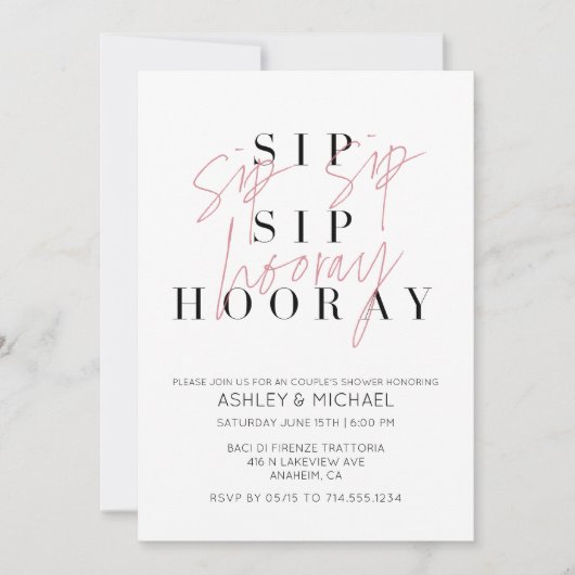 Sip Sip Hooray Black White Photo Couple's Shower Kaart (Voorkant)