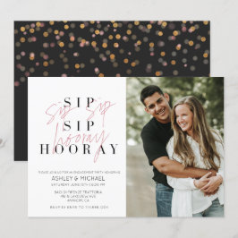 Sip Sip Hooray Black White Photo Engagement Party Kaart