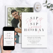Sip Sip Hooray Black White Photo Engagement Party Kaart
