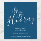 Sip Sip hooray bruiloft donkerblauw wit hart Wijn Etiket (Enkel label)