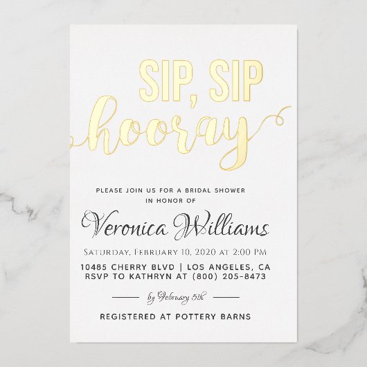 Sip Sip Hooray Bruiloft Feest Folie Uitnodiging (Voorkant)