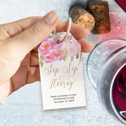 Sip Sip Hooray Calligraphy Pink and Gold Floral Cadeaulabel