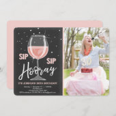 Sip Sip Hooray Chalkboard Rustic Adult Birthday Kaart (Voorkant / Achterkant)