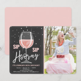 Sip Sip Hooray Chalkboard Rustic Adult Birthday Kaart