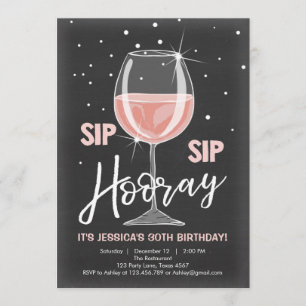 Sip Sip Hooray Chalkboard Rustic Adult Birthday Kaart