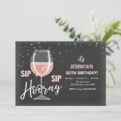 Sip Sip Hooray Chalkboard Wine Adult Birthday Kaart (Staand voorkant)