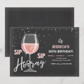 Sip Sip Hooray Chalkboard Wine Adult Birthday Kaart (Voorkant / Achterkant)