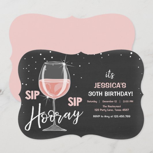 Sip Sip Hooray Chalkboard Wine Adult Birthday Kaart (Voorkant / Achterkant)