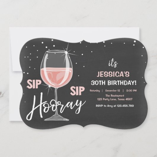 Sip Sip Hooray Chalkboard Wine Adult Birthday Kaart (Voorkant)