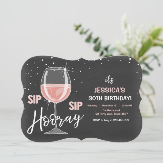 Sip Sip Hooray Chalkboard Wine Adult Birthday Kaart (Staand voorkant)