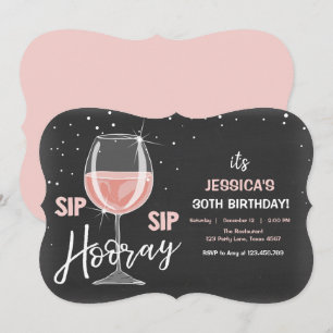 Sip Sip Hooray Chalkboard Wine Adult Birthday Kaart