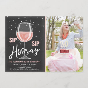 Sip Sip Hooray Chalkboard Wine Adult Birthday Kaart