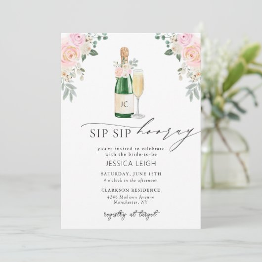 Sip Sip Hooray Champagne Bridal Shower Kaart (Staand voorkant)