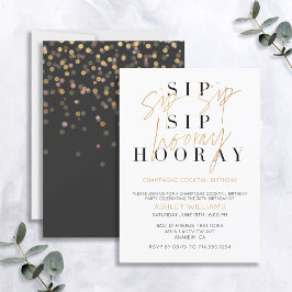 Sip Sip Hooray Champagne Cocktail Gold Birthday Kaart
