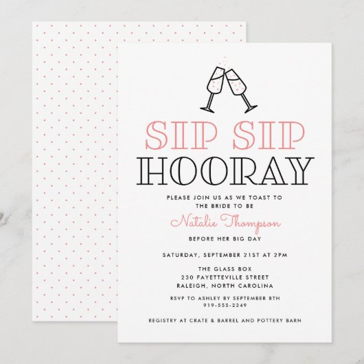 Sip Sip Hooray Champagne Toast Vrijgezellenfeest Kaart (Voorkant / Achterkant)