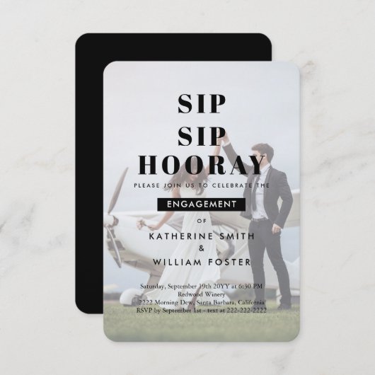 SIP SIP Hooray Chic Photo Engagement Party Uitnodi Save The Date (Voorkant / Achterkant)