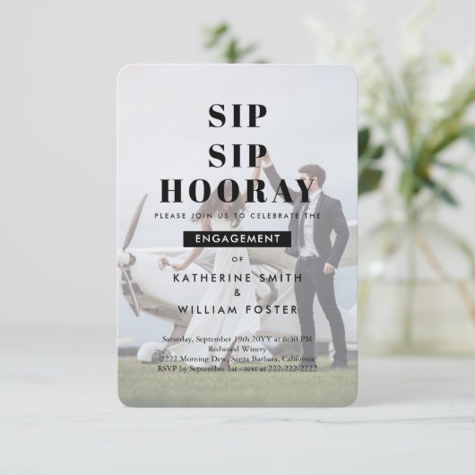 SIP SIP Hooray Chic Photo Engagement Party Uitnodi Save The Date (Staand voorkant)
