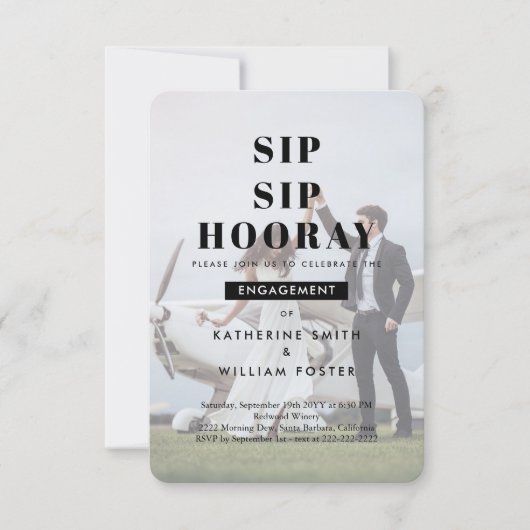 SIP SIP Hooray Chic Photo Engagement Party Uitnodi Save The Date (Voorkant)