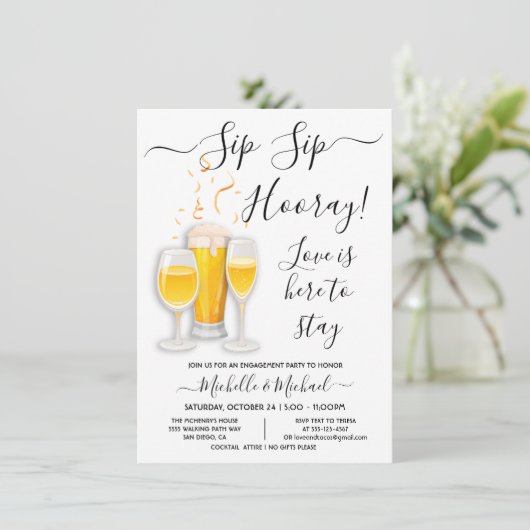 Sip Sip Hooray Cocktail Engagement Party Kaart (Staand voorkant)