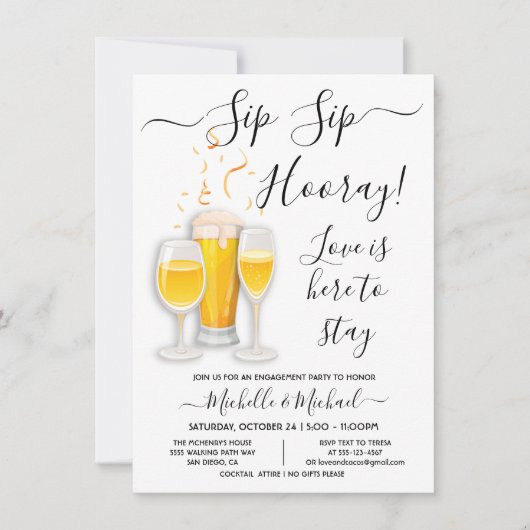Sip Sip Hooray Cocktail Engagement Party Kaart (Voorkant)
