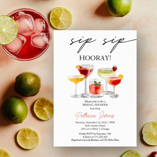 Sip Sip Hooray Cocktail Vrijgezellenfeest Party Kaart