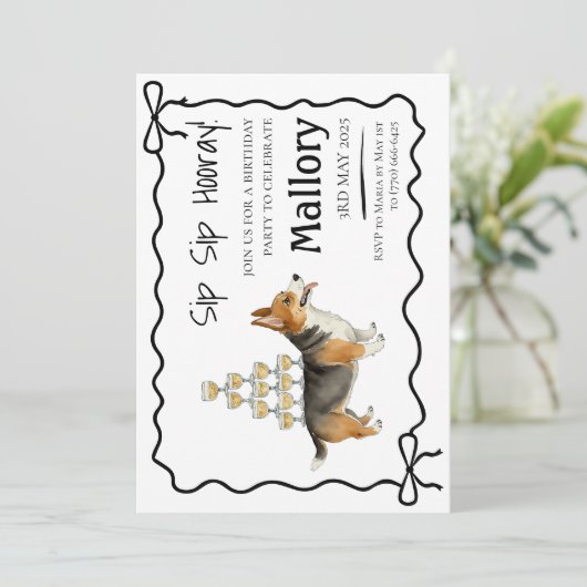 SIP SIP Hooray Corgi Waterverf Save The Date (Staand voorkant)