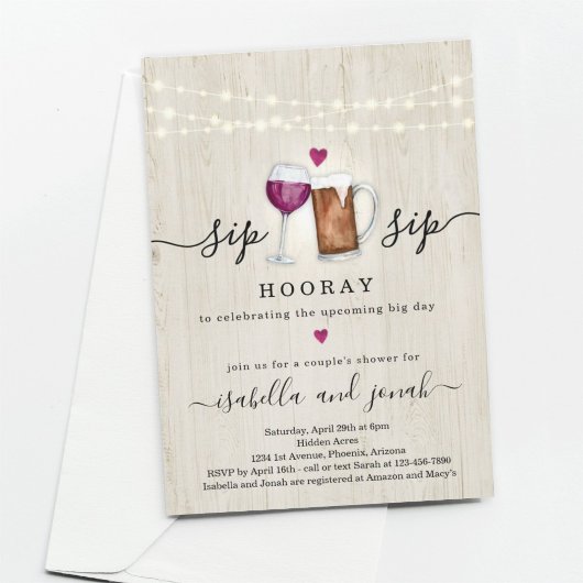 Sip Sip Hooray Couple's Shower Invitation Kaart
