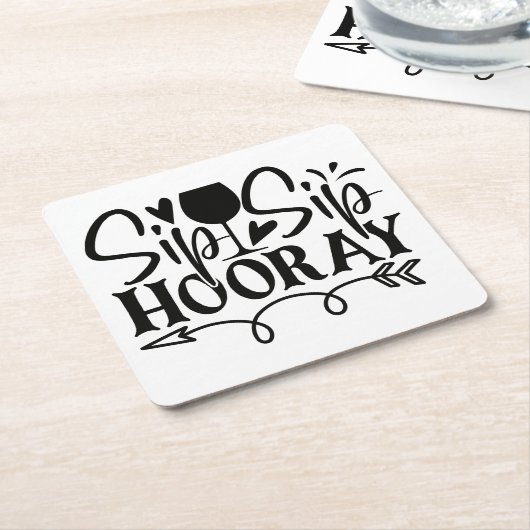 Sip Sip Hooray Cute Black White Wedding Kartonnen Onderzetters (Schuin)