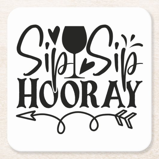 Sip Sip Hooray Cute Black White Wedding Kartonnen Onderzetters (Voorkant)