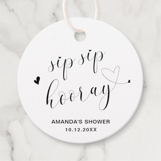 Sip Sip Hooray Eenvoudige Bruidsdouche Bedankjes Labels (Voorkant)
