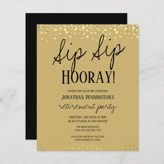 Sip Sip Hooray Elegant Gold Retirement Party (Voorkant / Achterkant)