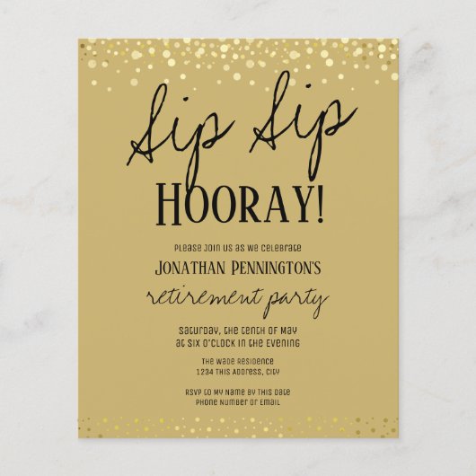 Sip Sip Hooray Elegant Gold Retirement Party (Voorkant)