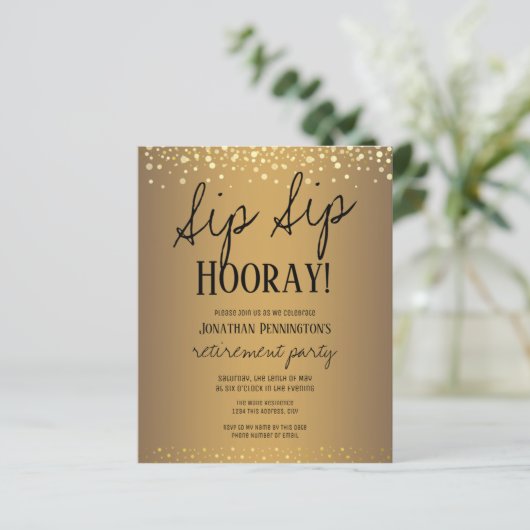 Sip Sip Hooray Elegant Gold Retirement Party Invit (Staand voorkant)