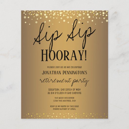 Sip Sip Hooray Elegant Gold Retirement Party Invit (Voorkant)