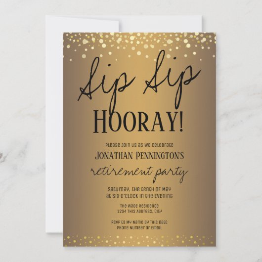 Sip Sip Hooray Elegant Gold Retirement Party Kaart (Voorkant)