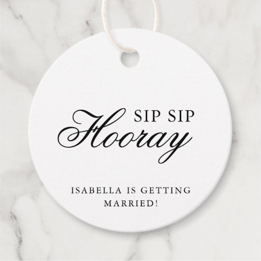 Sip Sip Hooray Elegante Calligraphy Bruidsfeest Bedankjes Labels (Voorkant)