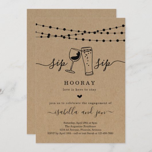 Sip Sip Hooray Engagement Kaart (Voorkant / Achterkant)