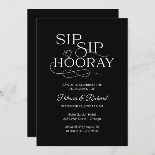 Sip Sip Hooray Engagement Party Aankondiging (Voorkant / Achterkant)