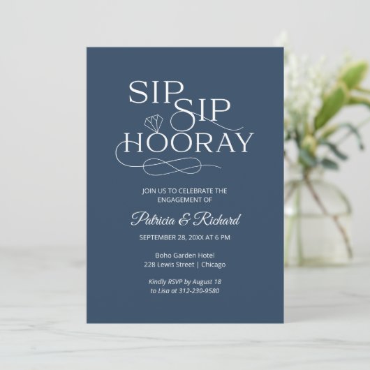 Sip Sip Hooray Engagement Party Aankondiging (Staand voorkant)