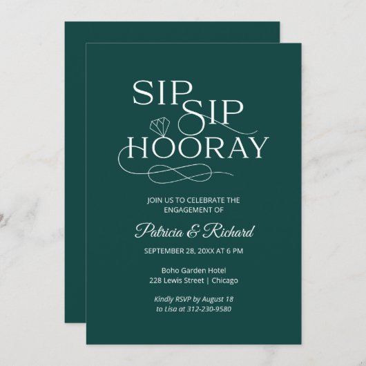 Sip Sip Hooray Engagement Party Aankondiging (Voorkant / Achterkant)