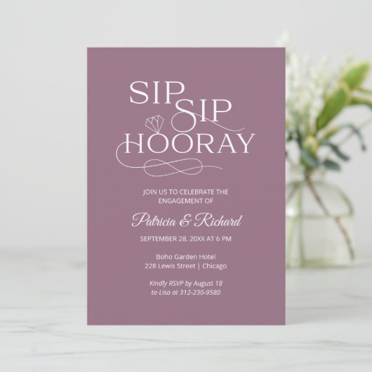 Sip Sip Hooray Engagement Party Aankondiging (Staand voorkant)